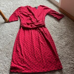 J. Peterman Red and Black Polka Dot 3/4 Long Sleeve Dress